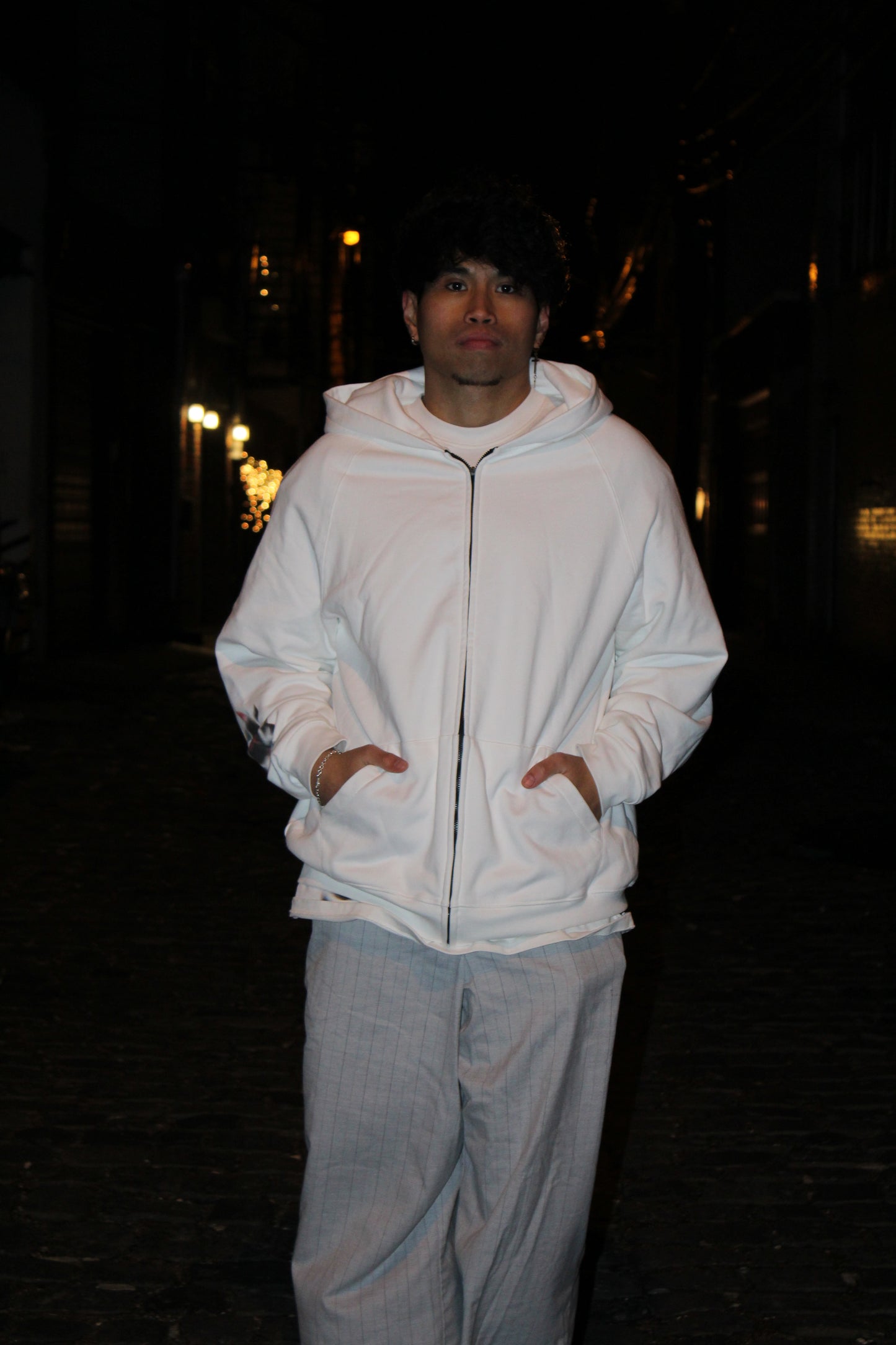 "Step with purpose." Full Zip Up Hoodie (White)