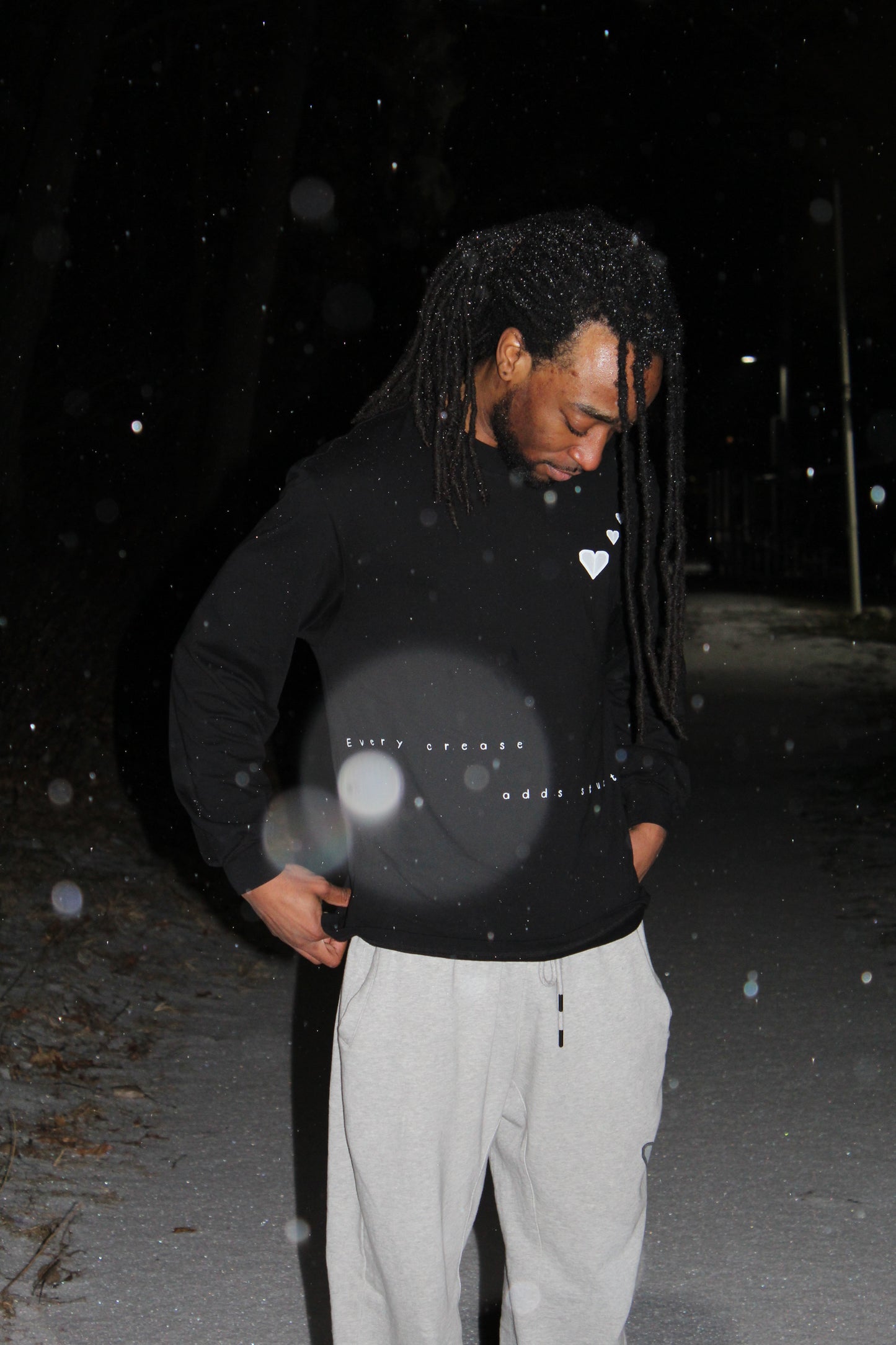 "Every crease adds structure." Long Sleeve T-Shirt (Black)