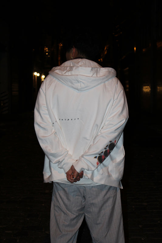 "Step with purpose." Full Zip Up Hoodie (White)