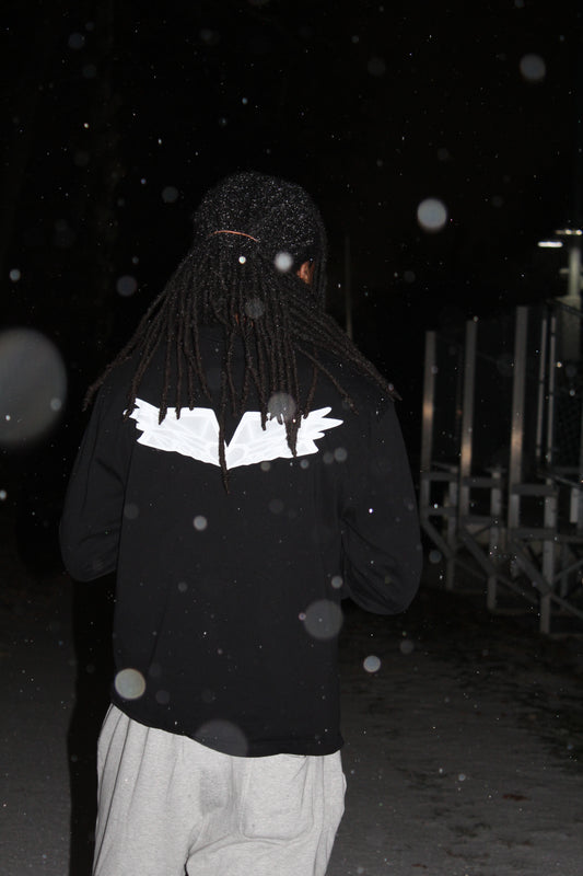 "Every crease adds structure." Long Sleeve T-Shirt (Black)